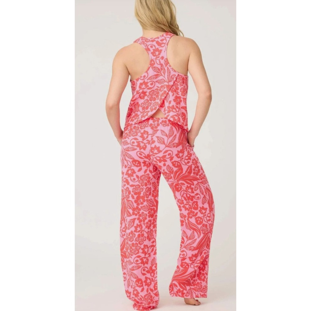 PJ Salvage Muslin Lounge Set Sorbet Bali Bay Tank Top XS Pink Tropical